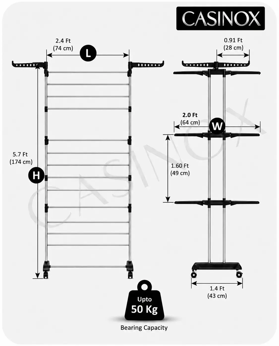 Casinox stand dimensions and bearing capacity